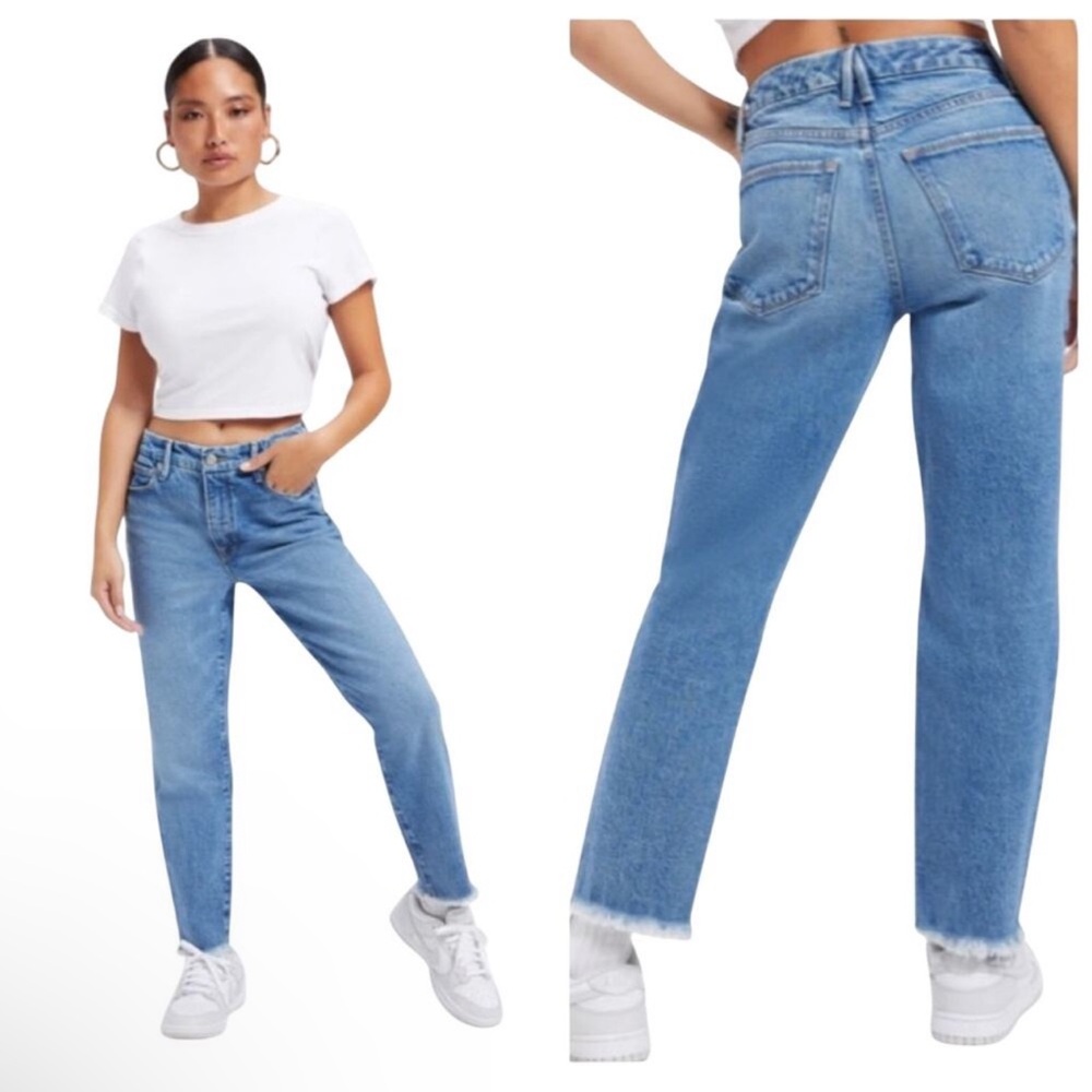 GOOD AMERICAN Good Girlfriend Frayed Jeans In Blue942
